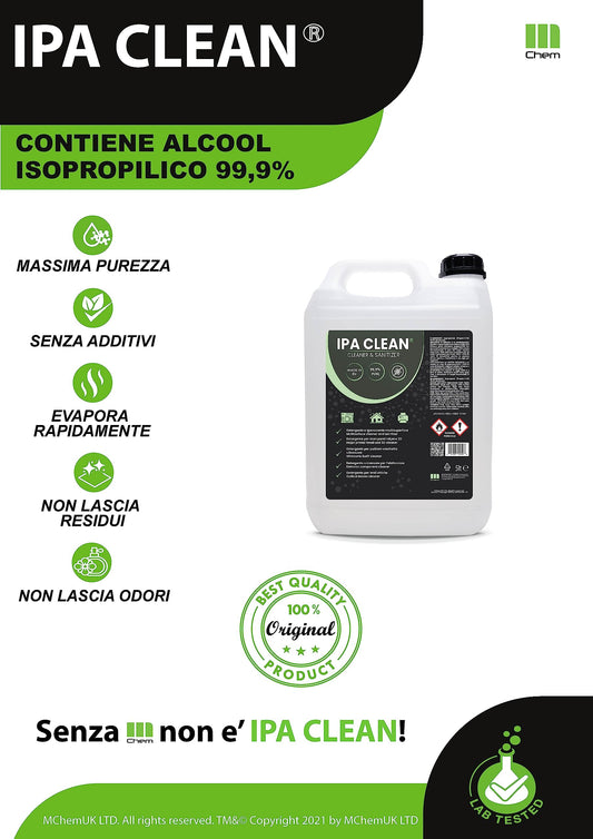 IPA Clean, Isopropanolo, Alcool Isopropilico, Alcool puro al 99,9%, Pulizia Stampanti 3D, Elettronica, Detergente per Vaschette ad Ultrasuoni, Multiuso - tanica da 5 litri