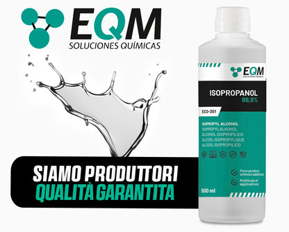 EQM - ECO-301 - Isopropanolo/Alcool Isopropilico 99,9% - 500 ML - Pulizia di Componenti Elettronici, Lenti, Schermi e Resine per Stampa 3D - Detergente per Vetri e Sgrassatore