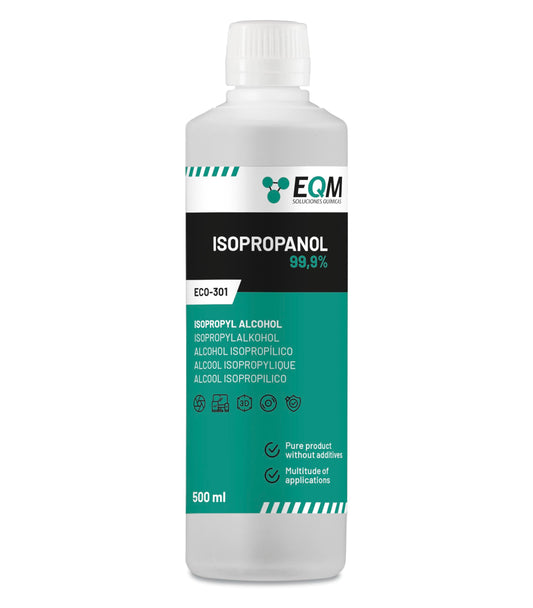 EQM - ECO-301 - Isopropanolo/Alcool Isopropilico 99,9% - 500 ML - Pulizia di Componenti Elettronici, Lenti, Schermi e Resine per Stampa 3D - Detergente per Vetri e Sgrassatore