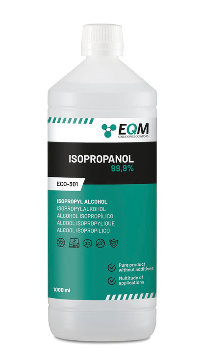 EQM - ECO-301 - Isopropanolo / Alcool Isopropilico 99,9% - 1L - Pulizia di Componenti Elettronici, Lenti, Schermi e Resine per Stampa 3D - Detergente per Vetri e Sgrassatore