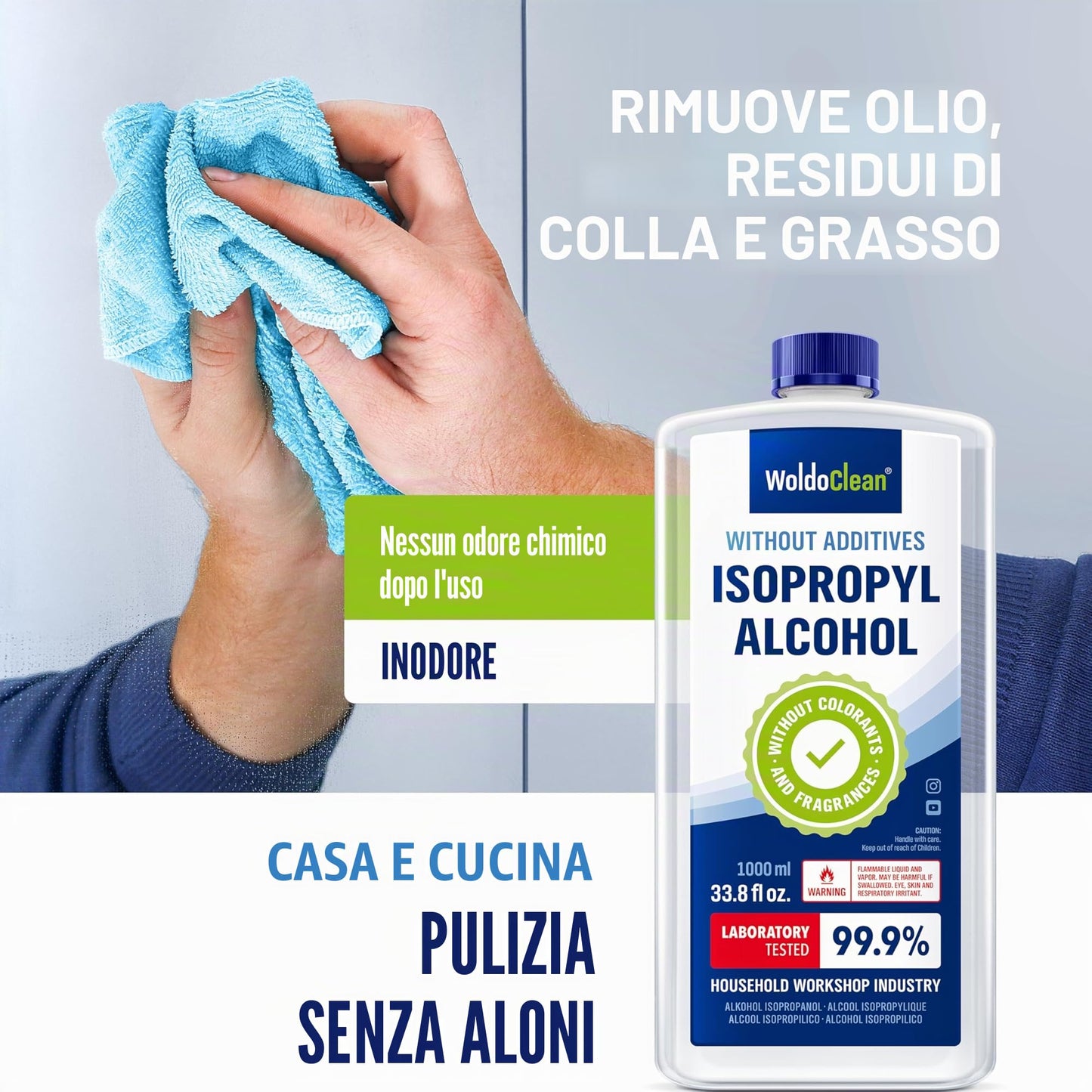 Isopropanolo Alcool Puro al 99.9% Isopropilico Detergente - IPA 1 litro