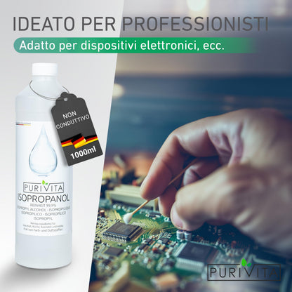 PURIVITA® Alcool Isoproilico 99,9% [500ML] - Alcol Isopropanolo - Isopropyl Alcohol Disinfettante - Alcool Denaturato Etilico - Isopropanol Detergente per Casa, l'industria & l'elettronica