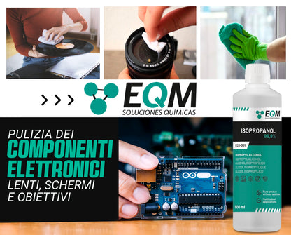 EQM - ECO-301 - Isopropanolo/Alcool Isopropilico 99,9% - 500 ML - Pulizia di Componenti Elettronici, Lenti, Schermi e Resine per Stampa 3D - Detergente per Vetri e Sgrassatore